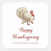 -wit Turkije Happy Thanksgiving Vierkante Sticker (Voorkant)