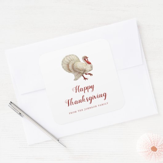 -wit Turkije Happy Thanksgiving Vierkante Sticker (Envelop)
