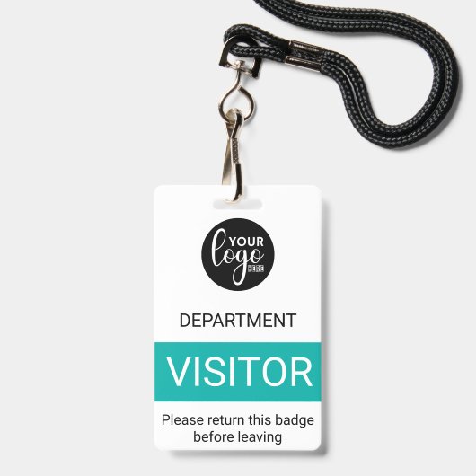 Wit Turquoise Logo Bezoeker Kleurcode Toegang Badge (Voorzijde met lanyard)