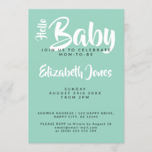 Wit & Turquoise Schachbrett Baby Shower Uitnodigin Kaart