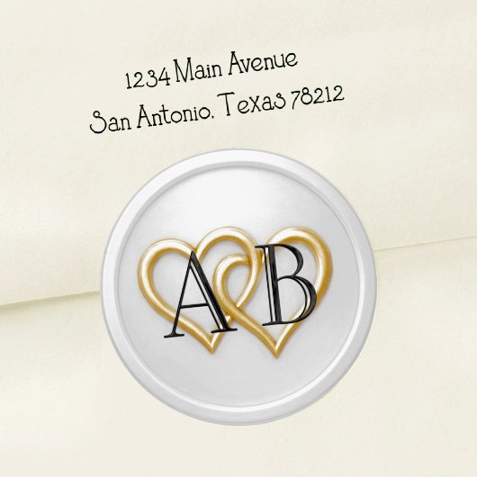 Wit Twee Hartjes Zwart Monogram Trouwen Ronde Sticker