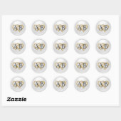 Wit Twee Hartjes Zwart Monogram Trouwen Ronde Sticker (Vel)