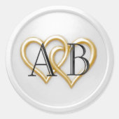 Wit Twee Hartjes Zwart Monogram Trouwen Ronde Sticker (Voorkant)
