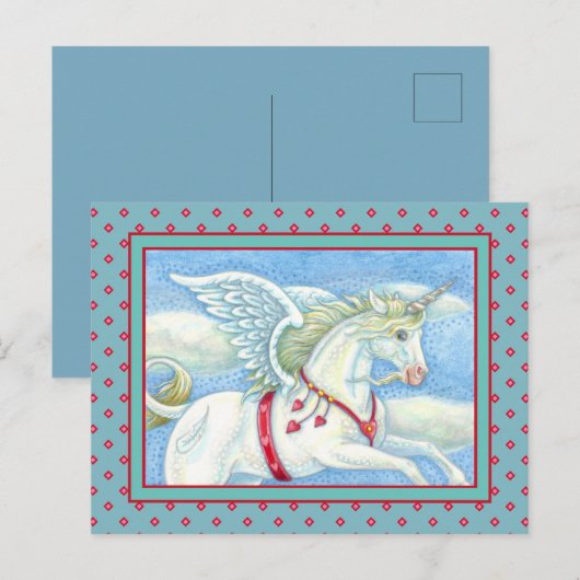 WIT UNICORN, FANTASY PEGASUS FEESTDAGENKAART (Voorkant / Achterkant)