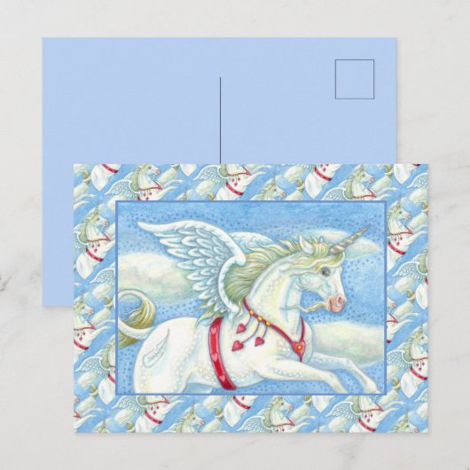 WIT UNICORN, FANTASY PEGASUS FEESTDAGENKAART (Voorkant / Achterkant)