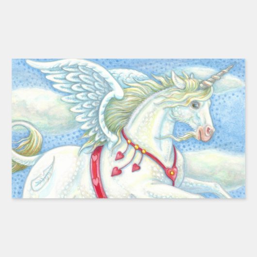 WIT UNICORN, FANTASY PEGASUS RECHTHOEKIGE STICKER (Voorkant)