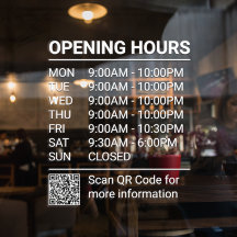 Wit uurschild voor winkels met QR-code vensterclin
