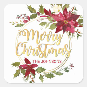 Wit van de Poinsettia van de Waterverf van Vierkante Sticker