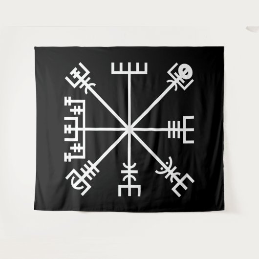 Wit Vegvisir Sigil op zwart Wandkleed (Voorkant (horizontaal))