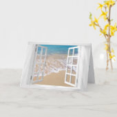 wit venster met oceaankust verjaardag kaart (Gele Bloem)