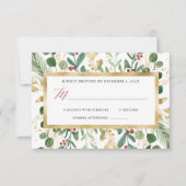 Wit verguld groen | Kerstbruiloft RSVP Kaartje (Voorkant)