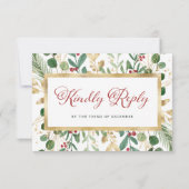 Wit verguld groen | Kerstbruiloft RSVP Kaartje (Achterkant)