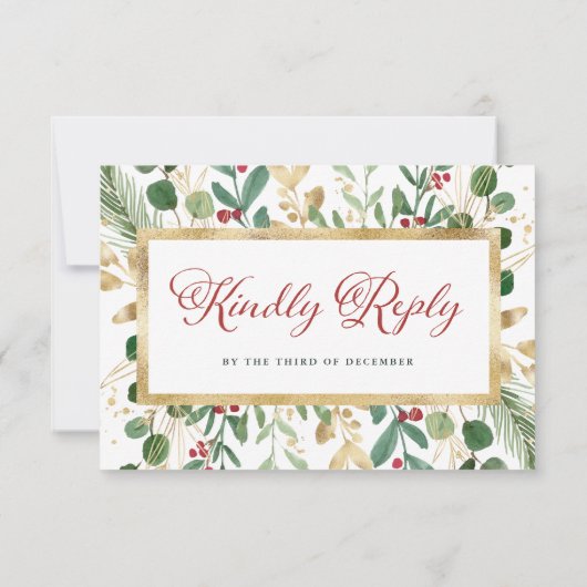 Wit verguld groen | Kerstbruiloft RSVP Kaartje (Achterkant)