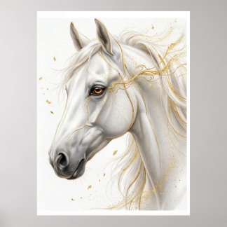 Wit Verguld Paard – Luxueuze Paardkunst | Poster