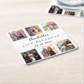 Wit verjaardagsfeest foto collage kartonnen onderzetters (Schuin)