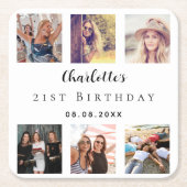 Wit verjaardagsfeest foto collage kartonnen onderzetters (Voorkant)