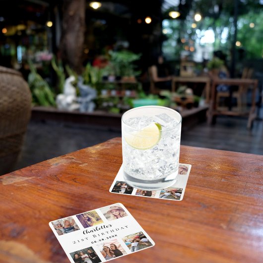 Wit verjaardagsfeest foto collage kartonnen onderzetters