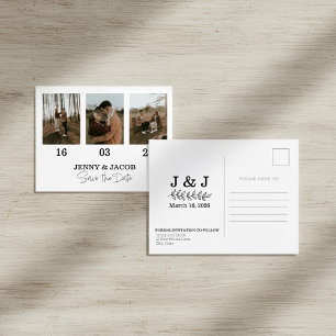 Wit vet Fotocollage datums Save the Date Briefkaart