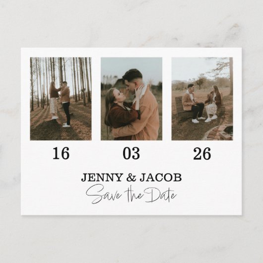 Wit vet Fotocollage datums Save the Date Briefkaart (Voorkant)