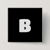Wit vet initiaal op zwart vierkante button 5,1 cm (Voorkant)