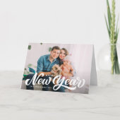 Wit Vet Script Foto Overlay Gelukkig Nieuwjaar Feestdagen Kaart (Voorkant)