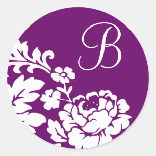 Wit vintage bloemensilhouet op lavendel  ronde sticker