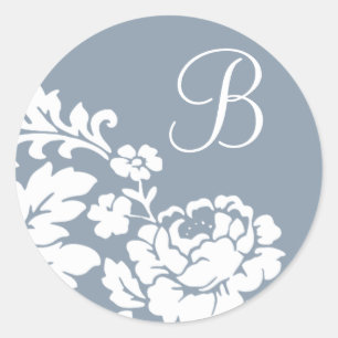 Wit Vintage Bloemensilhouet op Lavendel  Ronde Sticker