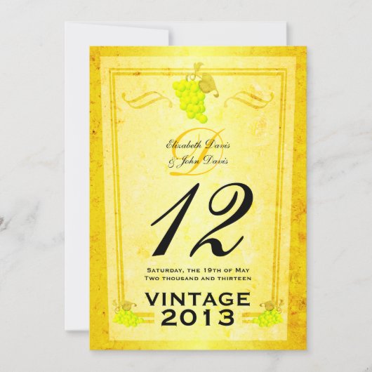 Wit vintage wijn tafelnummerkaarten kaart (Voorkant)
