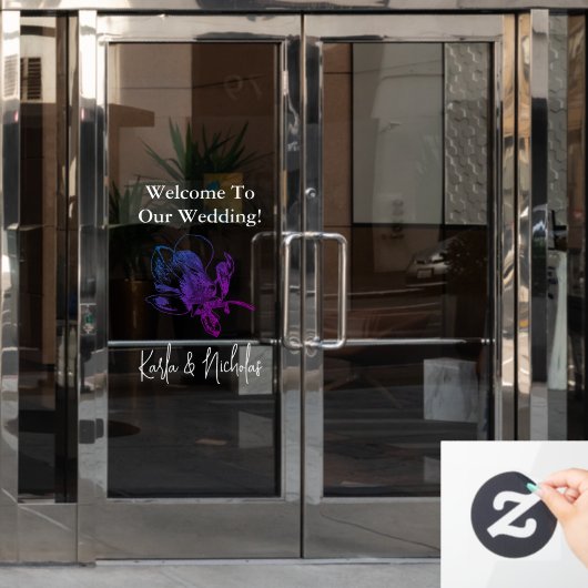 Wit & Violet Bloemen Bruiloft Welkom Raamsticker (Kantoordeur)