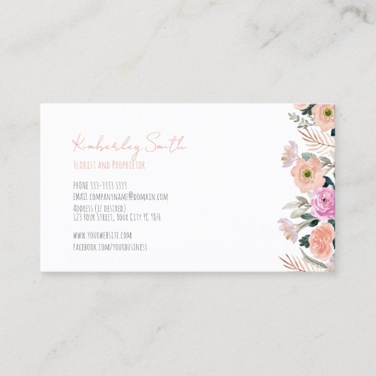 Wit Visitekaartje, Floral Pink Sinaasappel classic Visitekaartje (Voorkant)