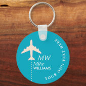 Wit vliegtuig met naam op Azure Sleutelhanger (Voorkant)