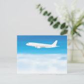Wit vliegtuig op blauwe wolkenachtergrond briefkaart (Staand voorkant)