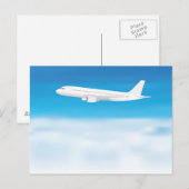 Wit vliegtuig op blauwe wolkenachtergrond briefkaart (Voorkant / Achterkant)