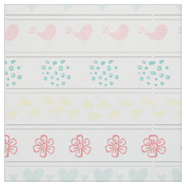 wit vogelpatroon, stippen, voetstappen, bloemen; stof