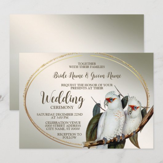 Wit-vogels bruiloft Cockatau Green Leaves Rustic Kaart (Voorkant / Achterkant)