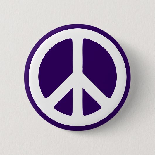 Wit Vredessymbool op Donkerpaars Ronde Button 5,7 Cm (Voorkant)