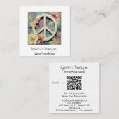 *~* Wit Vredesteken Bloemen Grunge Boho AP57 QR Vierkante Visitekaartje (Voorkant / Achterkant)