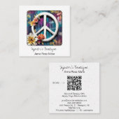*~* Wit Vredesteken Bloemen Grunge Boho QR AP57 Vierkante Visitekaartje (Voorkant / Achterkant)