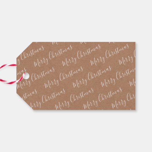 Wit "Vrolijk kerstfeest" Kraftpapier en bessen Cadeaulabel (Achterkant Horizontaal)