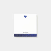 Wit w / Blauw Faux Glitter Hart & Rand + Naam Post-it® Notes (Voorkant)