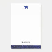 Wit w / Blauw Faux Glitter Olifant & Border, Naam Post-it® Notes (Voorkant)