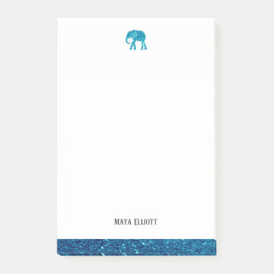 Wit w / Blauwgroen Faux Glitter Olifant & Border, Post-it® Notes