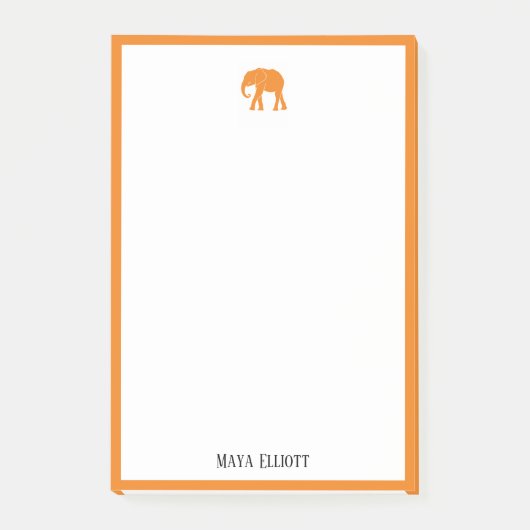 Wit w / Bright Oranje olifant & rand + naam Post-it® Notes (Voorkant)