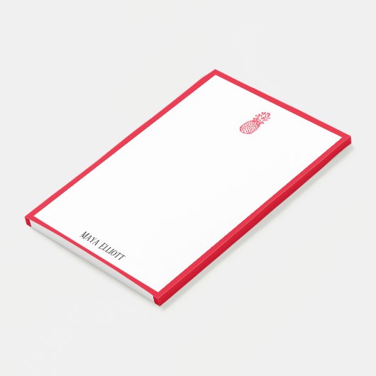 Wit w / Bright Red Ananas & Border + Naam Post-it® Notes (Schuin)