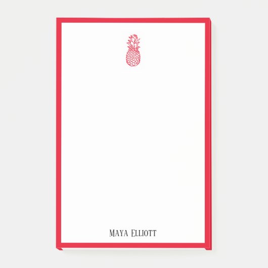 Wit w / Bright Red Ananas & Border + Naam Post-it® Notes (Voorkant)