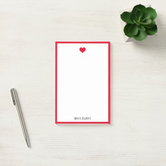 Wit w / Bright Red Heart & Border + Naam Post-it® Notes (Kantoor)
