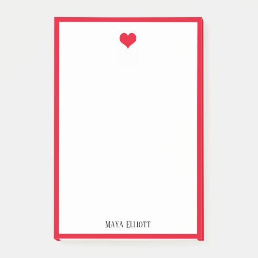 Wit w / Bright Red Heart & Border + Naam Post-it® Notes (Voorkant)
