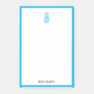 Wit w / Bright Sky Blue Ananas & Border + Naam Post-it® Notes