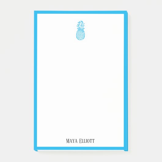 Wit w / Bright Sky Blue Ananas & Border + Naam Post-it® Notes (Voorkant)