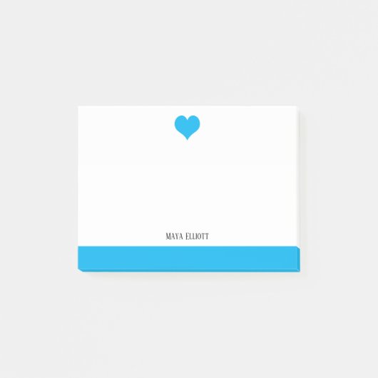 Wit w / Bright Sky Blue Heart & Border + Naam Post-it® Notes (Voorkant)